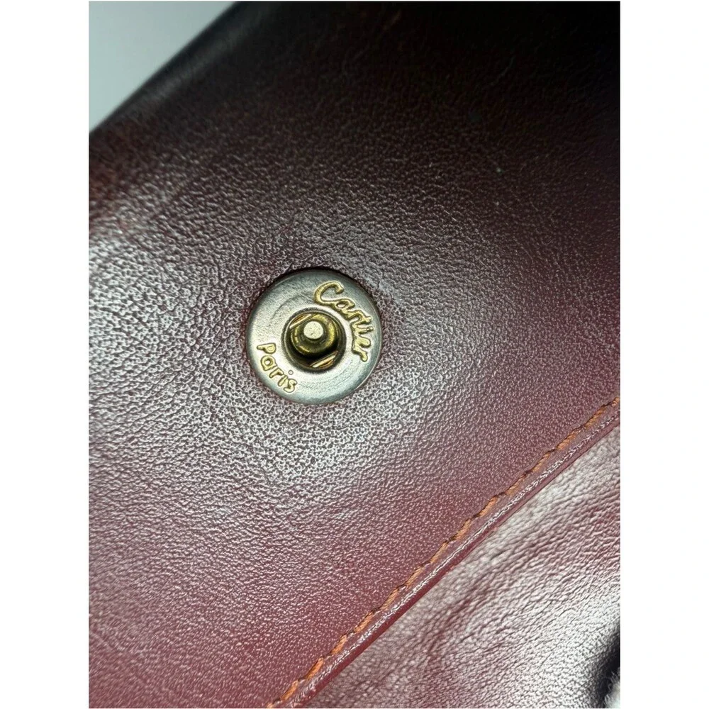 Cartier Brownish Red Leather Card Holder with Gold Corner Accents